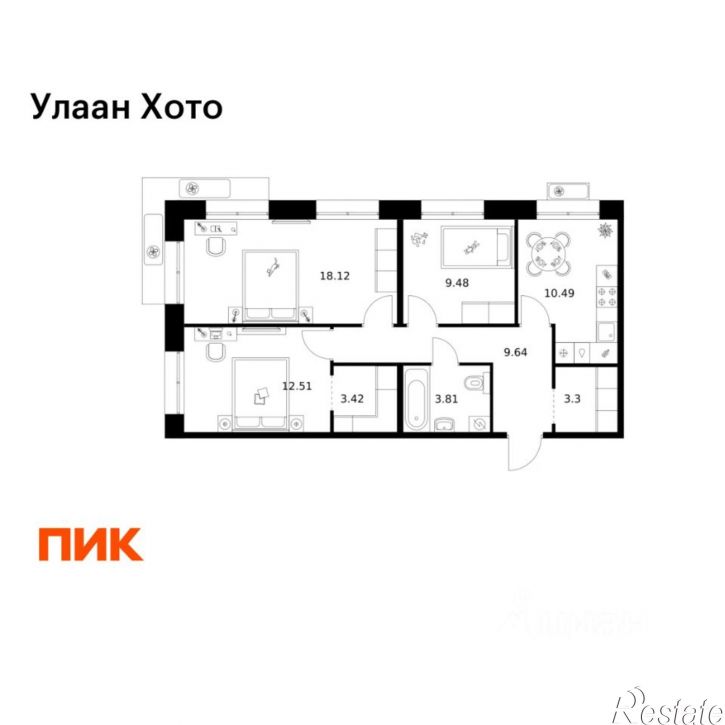 3-комн квартира в новом доме Улан-Удэ, улица Шмидта