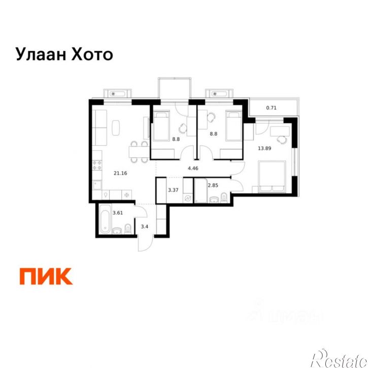 3-комн квартира в новом доме Улан-Удэ, улица Шмидта, 37А